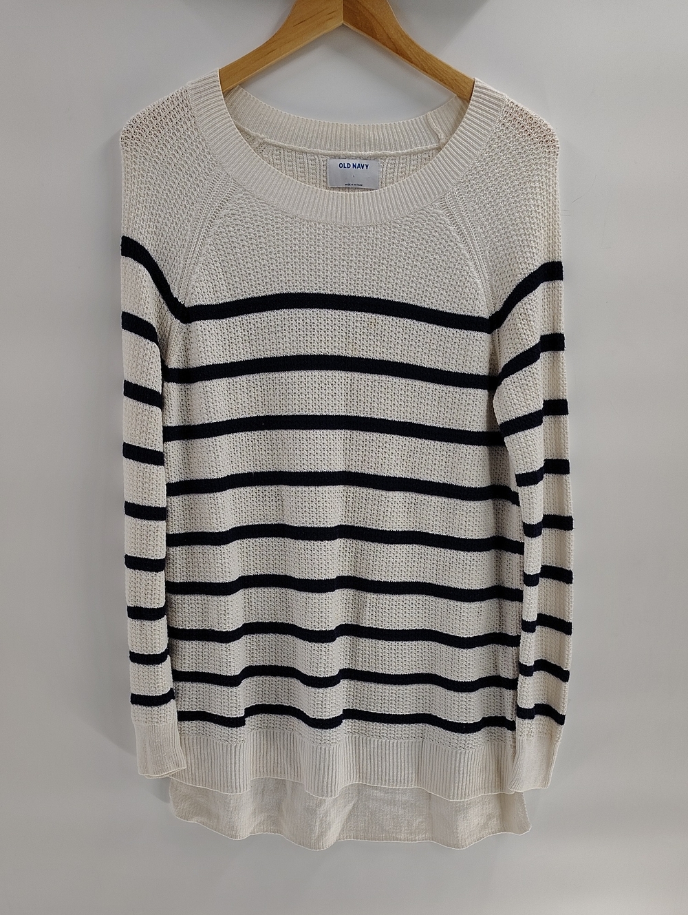 Old Navy Sweater Large Blue White Nautical Stripe Long Sleeve Lightweight